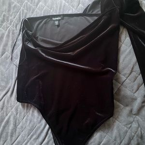 Bodysuit black velvet, one shoulder, long sleeve, stretch